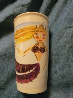Starbucks Ceramic Tumbler with Purple Mermaid and Yellow Hair Artwork